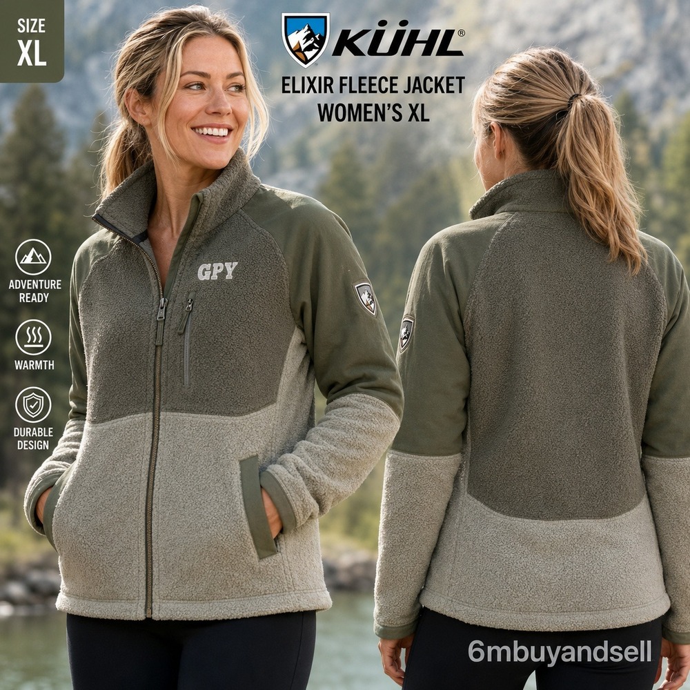 KUHL Elixir Fleece Jacket Womens XL Green Full Zip Sherpa 4465 GPY Embroidery